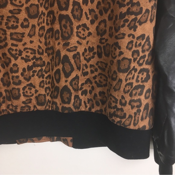 INC International Concepts Leopard Print Leather Sleeve Jacket in Brown/Black - Picture 6 of 12